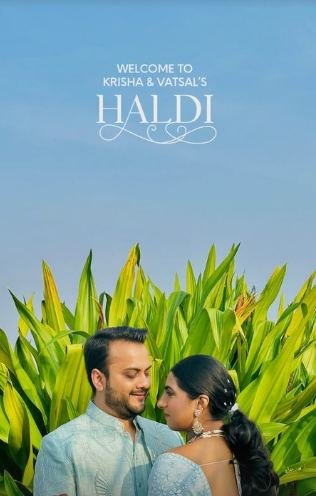Haldi welcome story card for Krisha and Vatsal